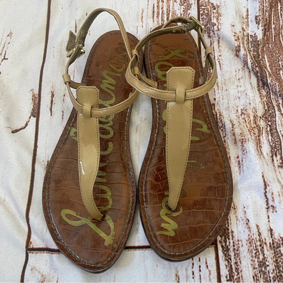 Sam Edelman Gigi T-strap Nude Sandal Size 8.5 Summer Vacay Shoes - Picture 2 of 12